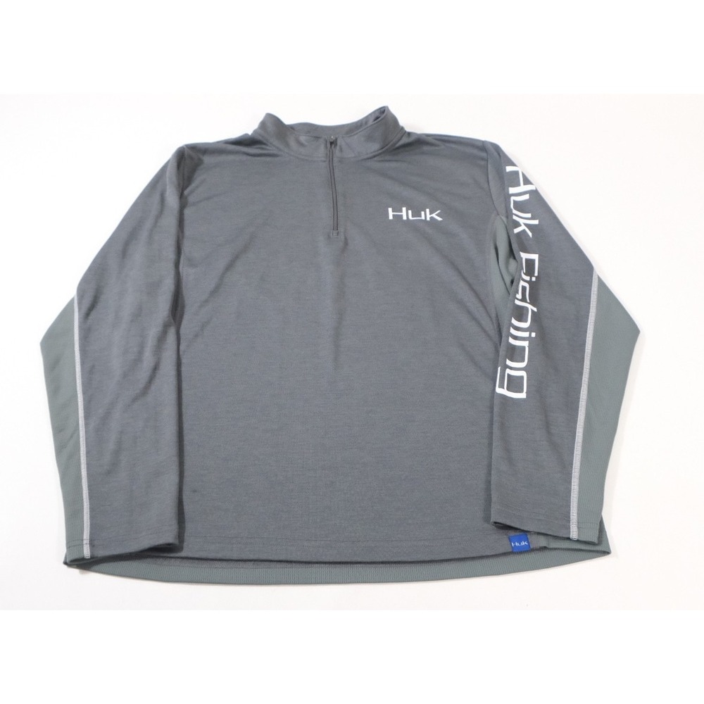 Huk Quarter Zip Pullover Mens L Gray Performance Fishing Long Sleeve Mock Neck